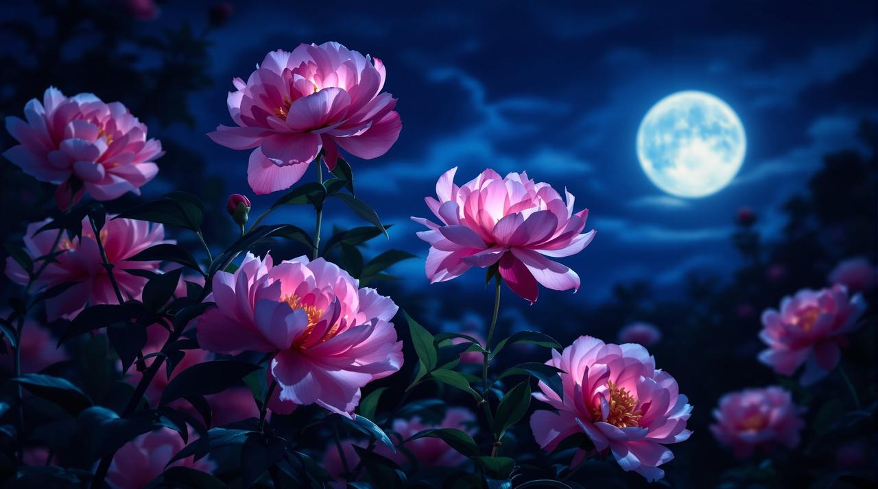 芍药花海暮色：蓝调时刻的静谧美